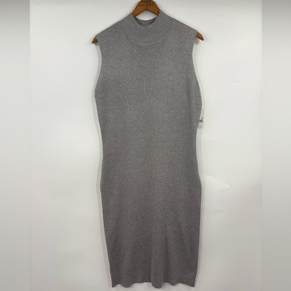 Ophelia Roe Grey Ribbed Sweater Midi Dress | XL